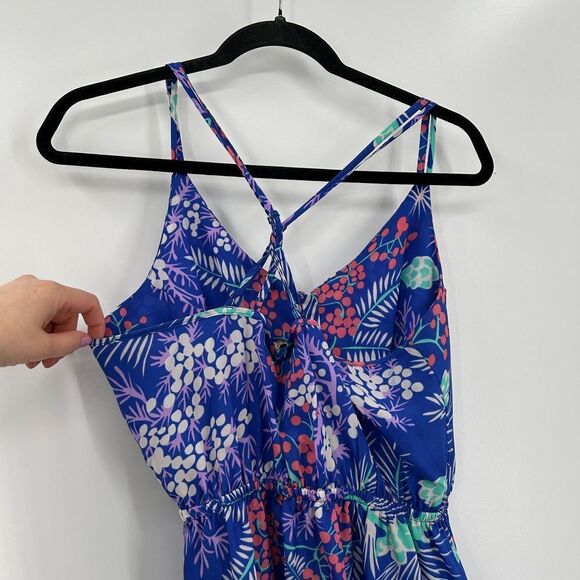 YUMI KIM Blue Purple Floral Print Lightweight Crossback Summer Mini Dress Medium - Picture 5 of 7